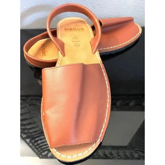 Diegos Spanish Brown Leather Avarcas Men’s Sandals 44/11 Slip on Back Strap NEW