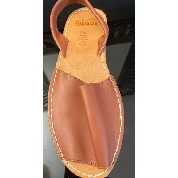 Diegos Spanish Brown Leather Avarcas Men’s Sandals 44/11 Slip on Back Strap NEW