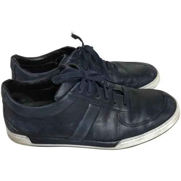 DIOR HOMME NAVY LEATHER LOW-TOP SNEAKERS 43.5