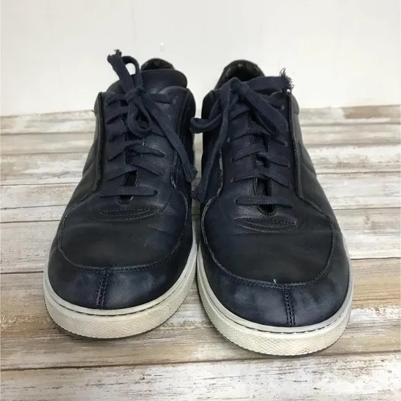 DIOR HOMME NAVY LEATHER LOW-TOP SNEAKERS 43.5