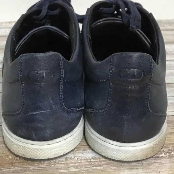 DIOR HOMME NAVY LEATHER LOW-TOP SNEAKERS 43.5