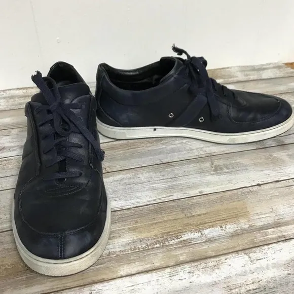 DIOR HOMME NAVY LEATHER LOW-TOP SNEAKERS 43.5