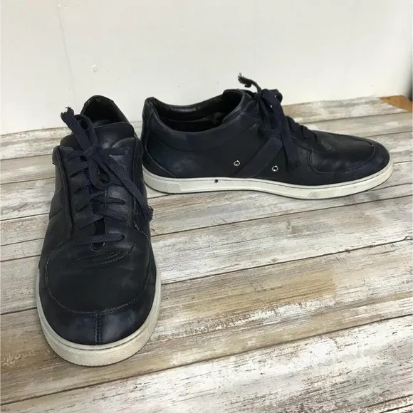DIOR HOMME NAVY LEATHER LOW-TOP SNEAKERS 43.5
