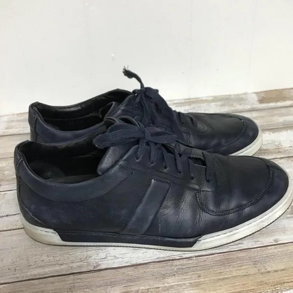 DIOR HOMME NAVY LEATHER LOW-TOP SNEAKERS 43.5