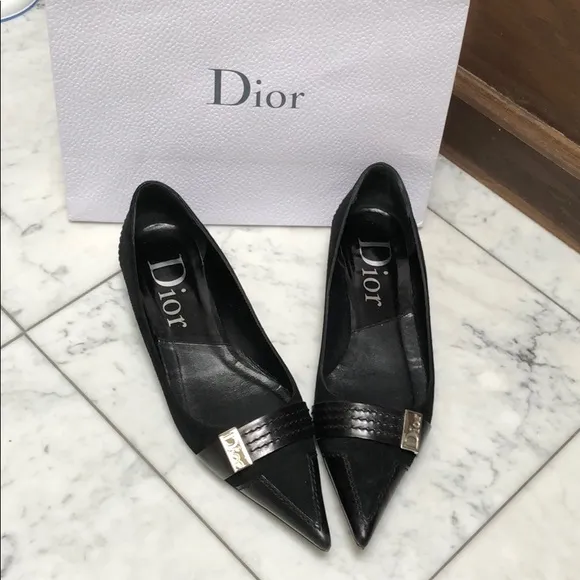 Dior Suede and leather pointy toe black flats