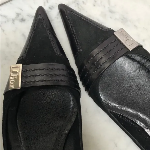 Dior Suede and leather pointy toe black flats