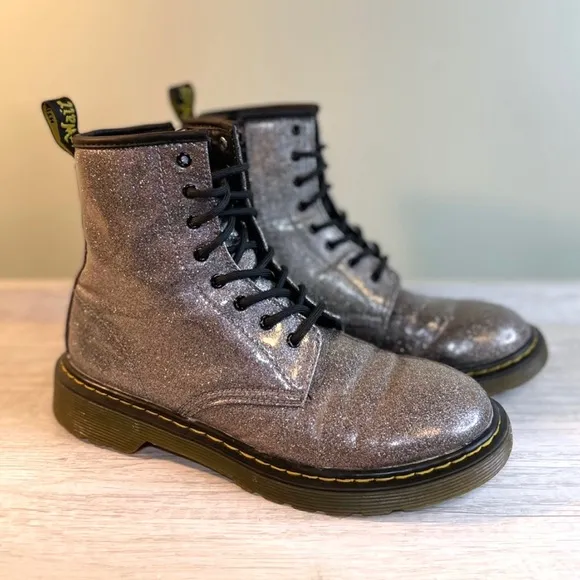 Discontinued style! Dr. Martens 1460 Glittery gunmetal lace up boots size 6