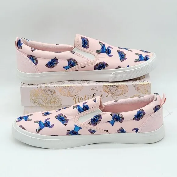 Disney Lilo &amp; Stitch Rainbows Womens Slip On Sneakers Size 10 Pink Flats