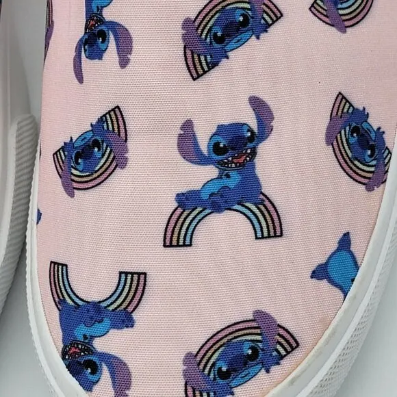 Disney Lilo &amp; Stitch Rainbows Womens Slip On Sneakers Size 10 Pink Flats