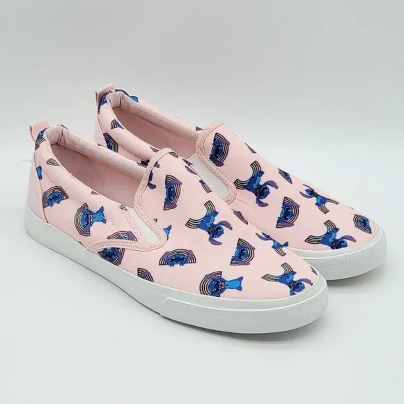 Disney Lilo &amp; Stitch Rainbows Womens Slip On Sneakers Size 10 Pink Flats