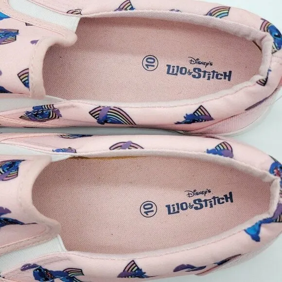 Disney Lilo &amp; Stitch Rainbows Womens Slip On Sneakers Size 10 Pink Flats