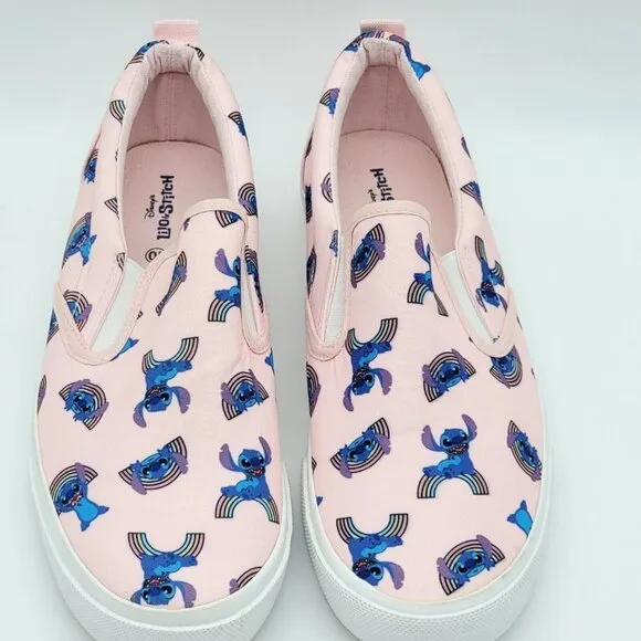 Disney Lilo &amp; Stitch Rainbows Womens Slip On Sneakers Size 10 Pink Flats