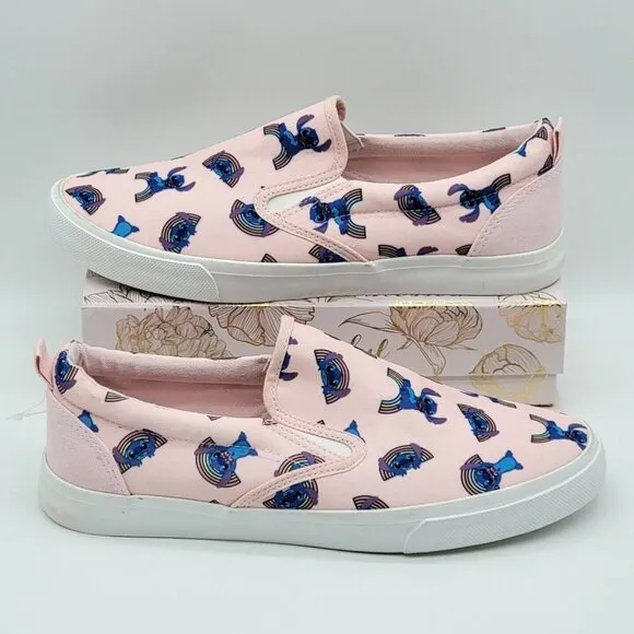 Disney Lilo &amp; Stitch Rainbows Womens Slip On Sneakers Size 10 Pink Flats
