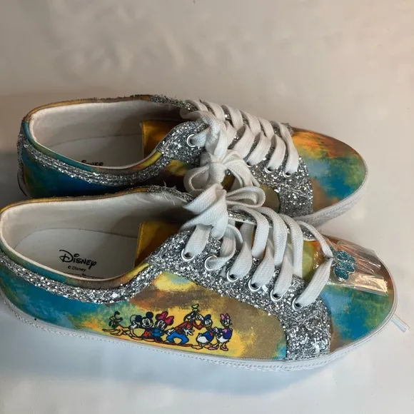 Disney The Bradford Exchange Mickey and friend glitter low top sneakers 7.5