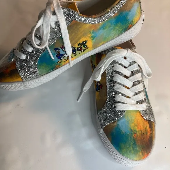 Disney The Bradford Exchange Mickey and friend glitter low top sneakers 7.5