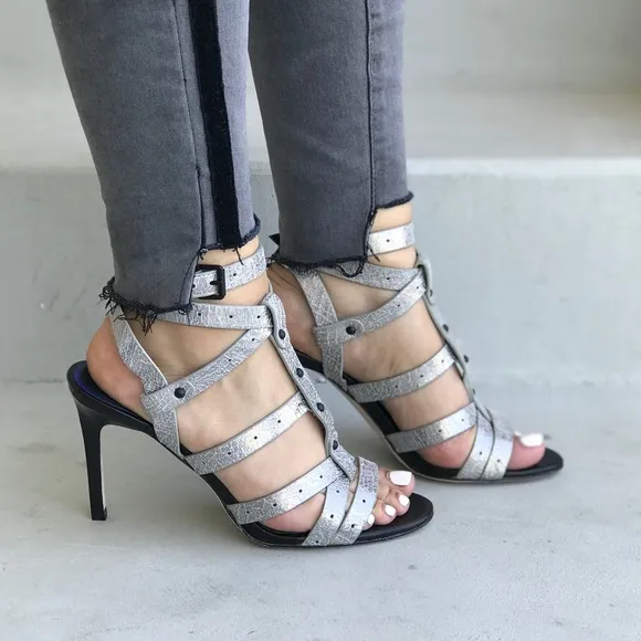 Distressed Leather Multi Strap Stiletto Sandals