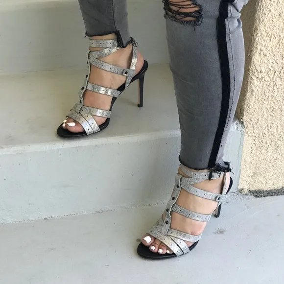 Distressed Leather Multi Strap Stiletto Sandals