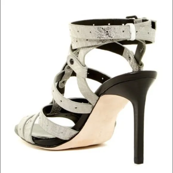 Distressed Leather Multi Strap Stiletto Sandals