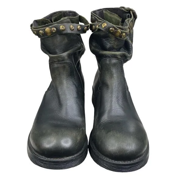 Divine Follie Women's Green Black Leather Combat Boot Size 41 US 10/10.5