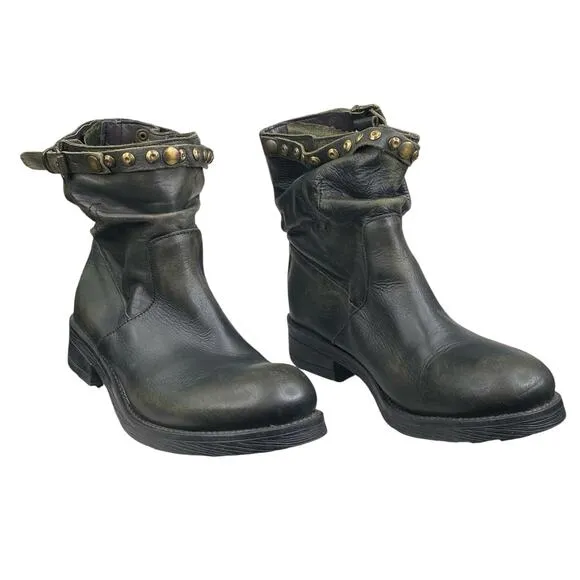 Divine Follie Women's Green Black Leather Combat Boot Size 41 US 10/10.5