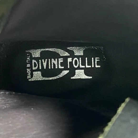 Divine Follie Women's Green Black Leather Combat Boot Size 41 US 10/10.5