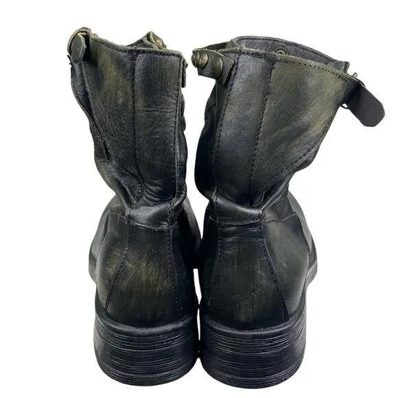 Divine Follie Women's Green Black Leather Combat Boot Size 41 US 10/10.5