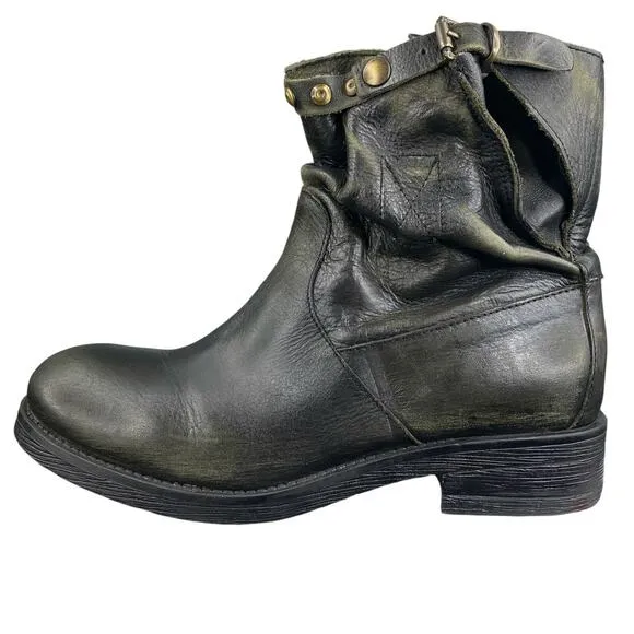 Divine Follie Women's Green Black Leather Combat Boot Size 41 US 10/10.5