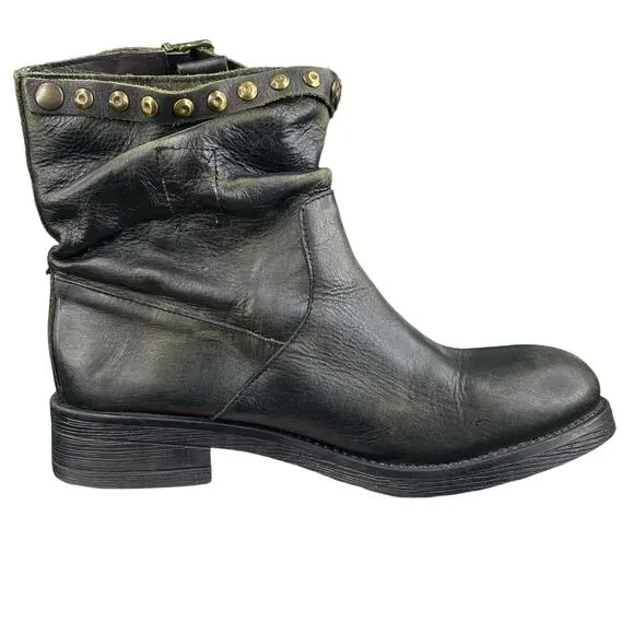 Divine Follie Women's Green Black Leather Combat Boot Size 41 US 10/10.5