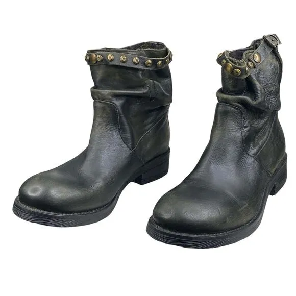 Divine Follie Women's Green Black Leather Combat Boot Size 41 US 10/10.5