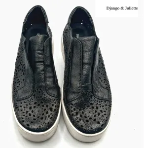 Django &amp; Juliette Women's Lachi Black Leather Sneakers Sz 38