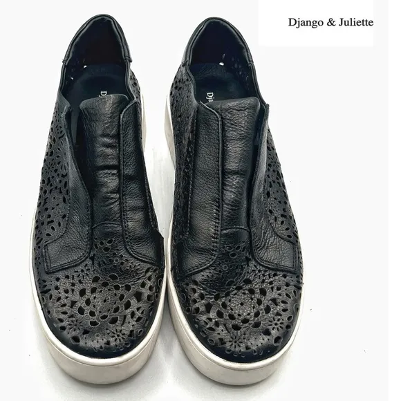 Django &amp; Juliette Women's Lachi Black Leather Sneakers Sz 38
