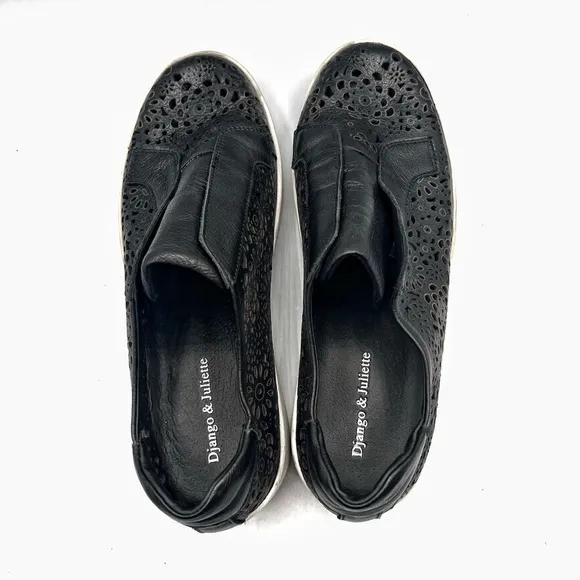 Django &amp; Juliette Women's Lachi Black Leather Sneakers Sz 38