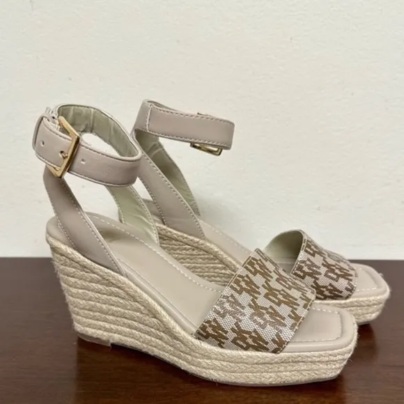 DKNY Calima Logo Espadrille Wedge Ankle Strap Sandals Size 8.5