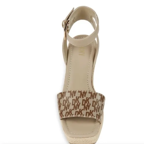 DKNY Calima Logo Espadrille Wedge Ankle Strap Sandals Size 8.5