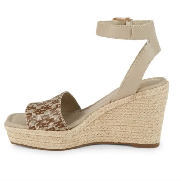 DKNY Calima Logo Espadrille Wedge Ankle Strap Sandals Size 8.5