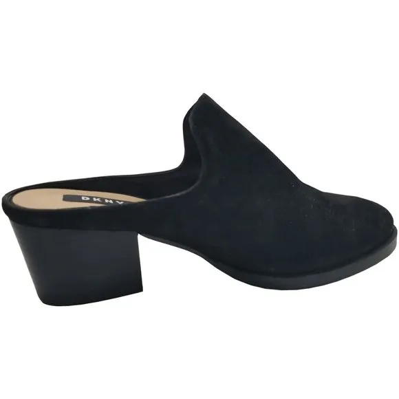 DKNY Times Leather Block Heel Mules Sandals Black