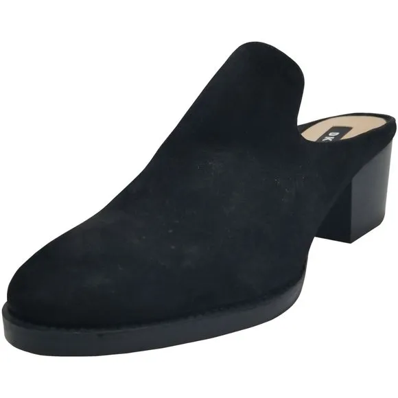 DKNY Times Leather Block Heel Mules Sandals Black