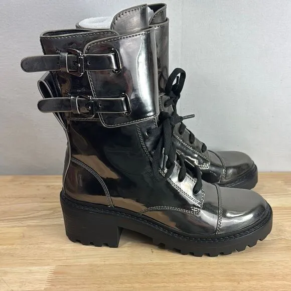 DKNY Women's Bart Lace-Up Buckled Lug Sole Boots - Gunmetal Gum 7.5 M-  NEW