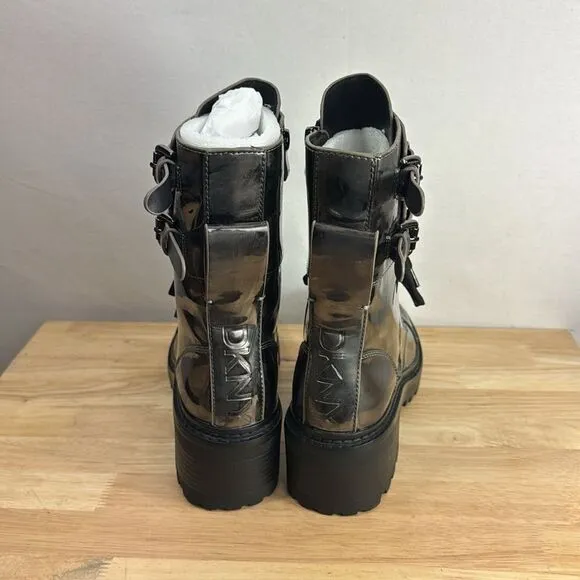 DKNY Women's Bart Lace-Up Buckled Lug Sole Boots - Gunmetal Gum 7.5 M-  NEW