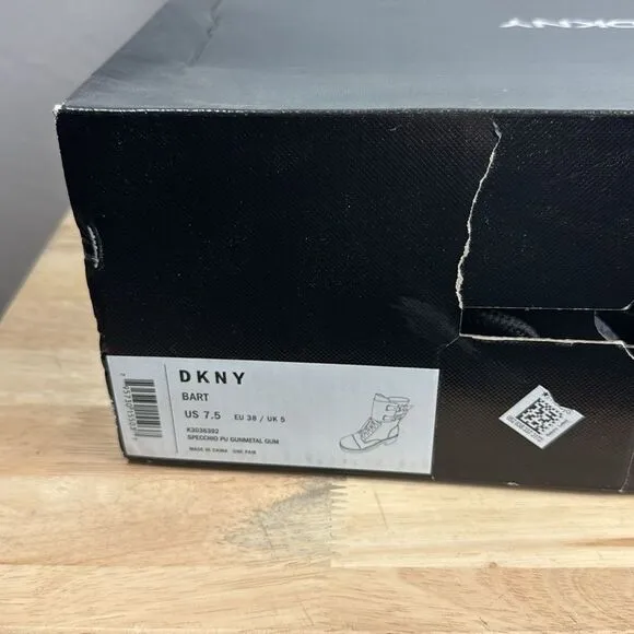 DKNY Women's Bart Lace-Up Buckled Lug Sole Boots - Gunmetal Gum 7.5 M-  NEW