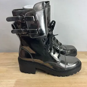 DKNY Women's Bart Lace-Up Buckled Lug Sole Boots - Gunmetal Gum 7.5 M-  NEW