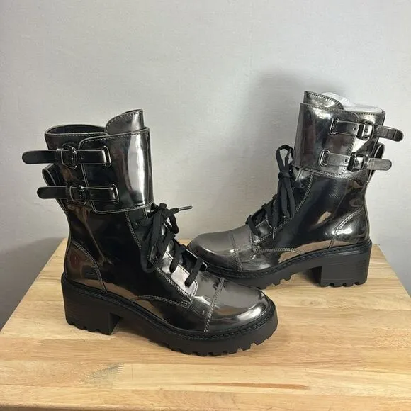 DKNY Women's Bart Lace-Up Buckled Lug Sole Boots - Gunmetal Gum 7.5 M-  NEW
