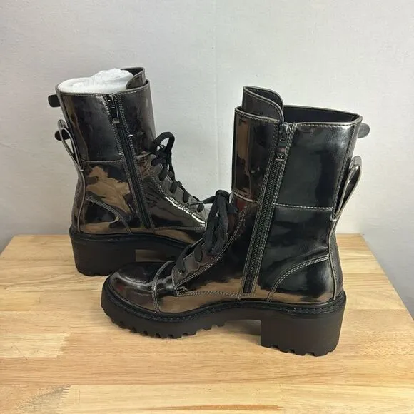 DKNY Women's Bart Lace-Up Buckled Lug Sole Boots - Gunmetal Gum 7.5 M-  NEW