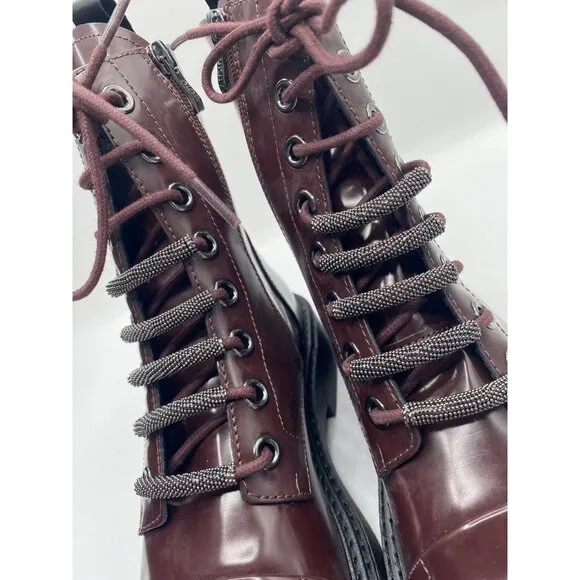 DKNY Women's Brown Malaya Lace Up Leather Zipper Combat Boots Size 8M NWOB