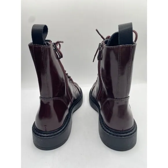 DKNY Women's Brown Malaya Lace Up Leather Zipper Combat Boots Size 8M NWOB