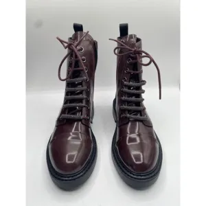 DKNY Women's Brown Malaya Lace Up Leather Zipper Combat Boots Size 8M NWOB
