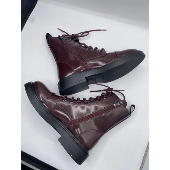DKNY Women's Brown Malaya Lace Up Leather Zipper Combat Boots Size 8M NWOB