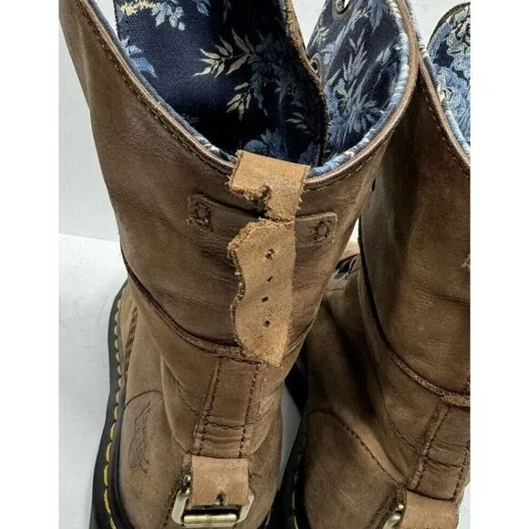 Doc Dr. Martens Aimilie Boots Size 6 Brown Floral Foldover Combat Cap Toe