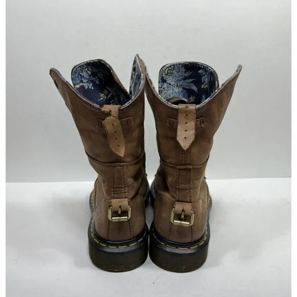 Doc Dr. Martens Aimilie Boots Size 6 Brown Floral Foldover Combat Cap Toe