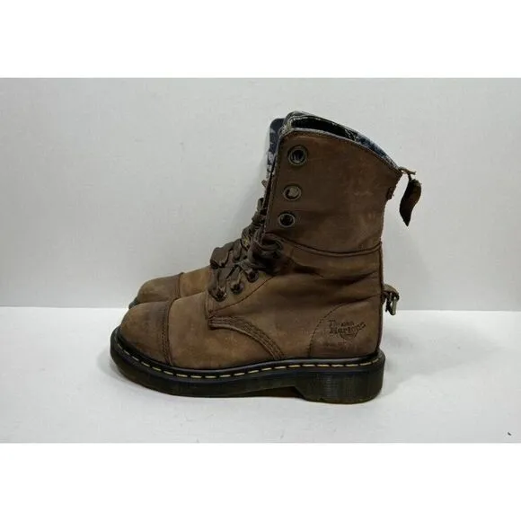 Doc Dr. Martens Aimilie Boots Size 6 Brown Floral Foldover Combat Cap Toe